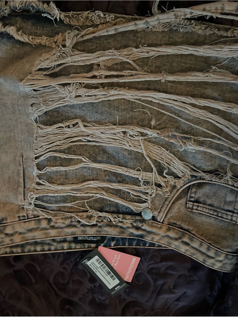 Pretty little thing Pink Acid Wash Distressed Wrap Over Denim Skirt - Picture 3 of 6